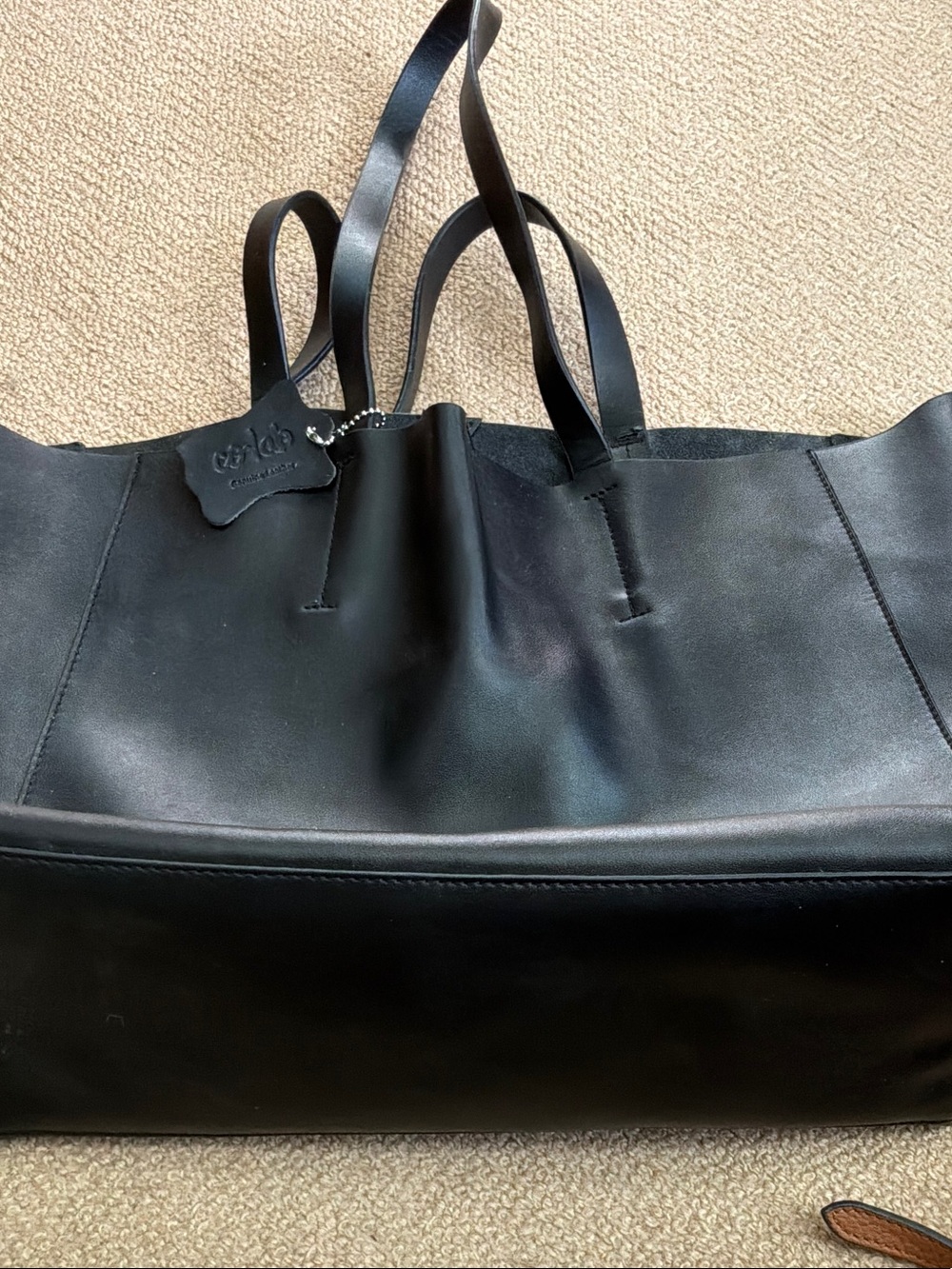 Classic Black Leather Tote with Leather Tag